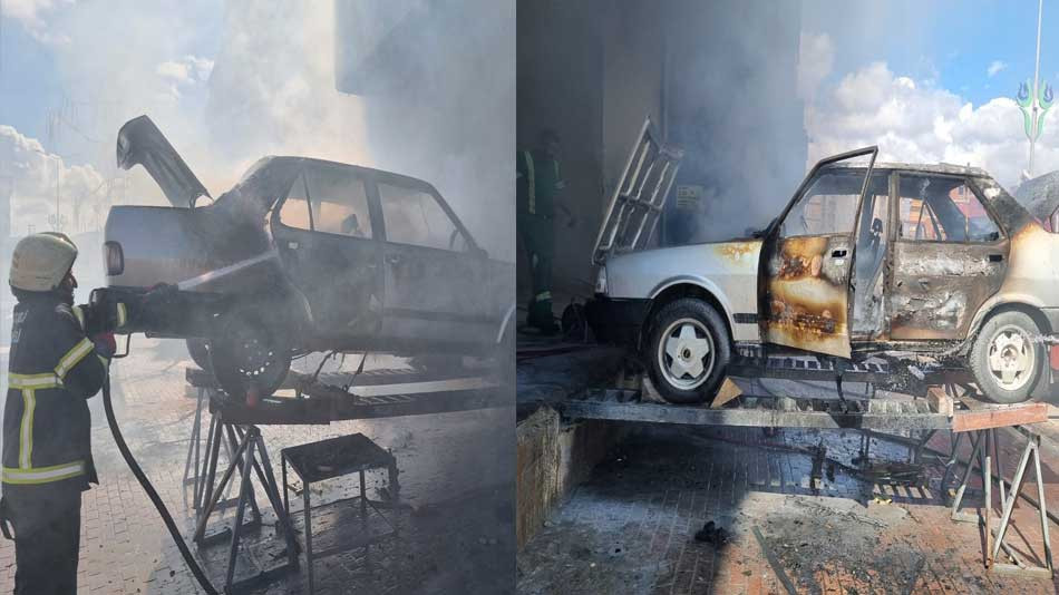 Çayırova'da park halindeki araç cayır cayır yandı