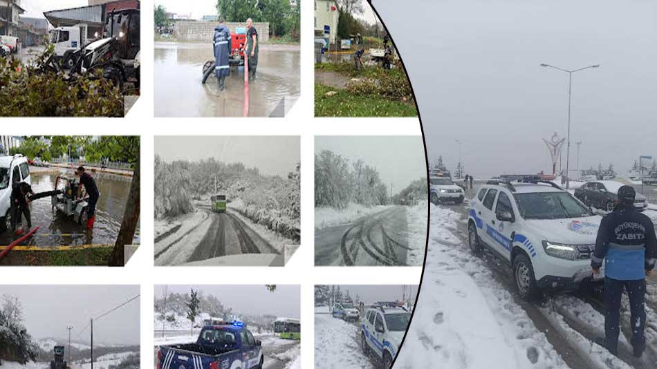 Kocaeli'de yağmur, kar ve fırtına ile yoğun mücadele 