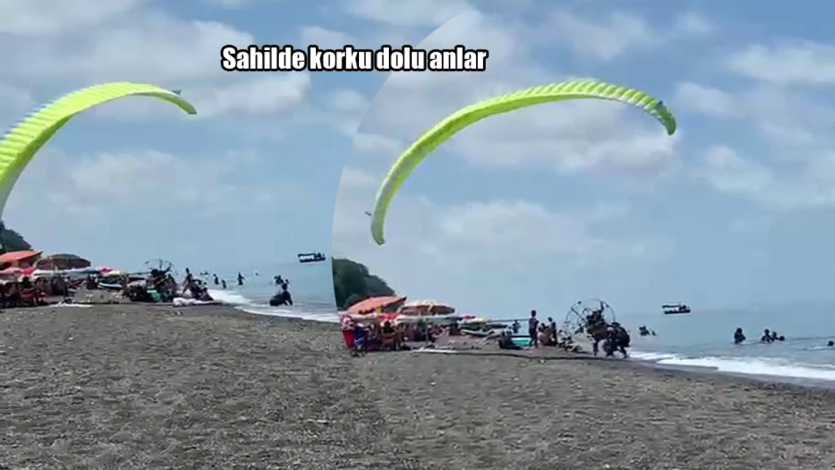 Plajda kontrolden &ccedil;ıkan motorlu paraş&uuml;t kalabalığa daldı